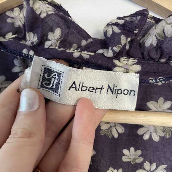 Albert Nipon Floral Print Ruffle Sleeve Button Front Dress Size 6 Purple Tan - Picture 6 of 10